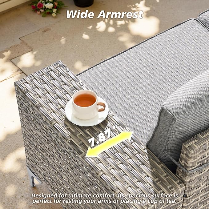 CAODOC 5-Piece Patio Furniture Set with L-Shape Sofa Chaise, Outdoor Sectional Couch Solar Table, Modern Modular Wicker Rattan Conversation Set