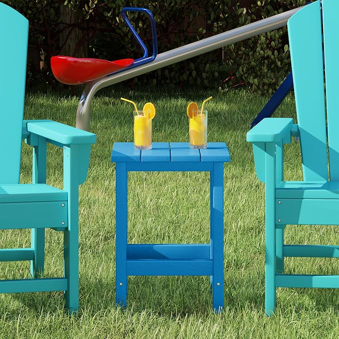Costaelm Kids Outdoor End Table, Small Patio Table, Outdoor Side Table Porch Table Adirondack Patio Side Table for Outside, Pool, Porch, Garden, Pacific Blue