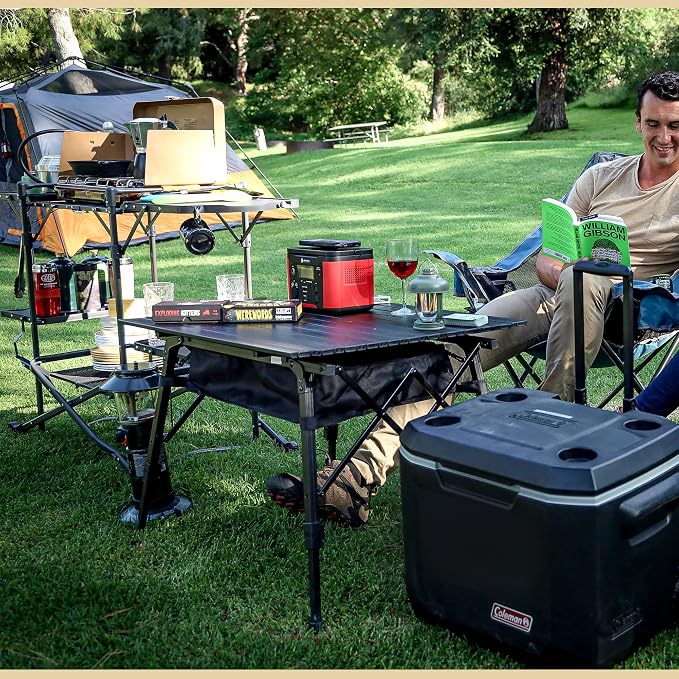 ARROWHEAD OUTDOOR 2-Pack 39" Aluminum Folding Camp Roll Up Table w/Adjustable Height, Undertable Mesh Storage, Carry Bag