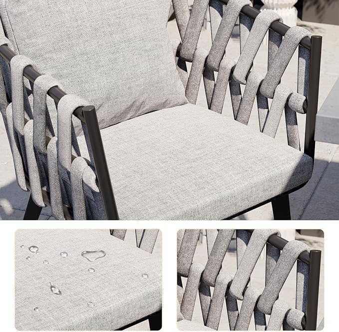 homary 7 Piece Outdoor Patio Dining Table Set, Aluminum Patio Dining Table Set with Extendable Table Top & 6 Woven Arm Chairs, Weatherproof Garden Furniture with Cushions for Backyard, Patio or Deck