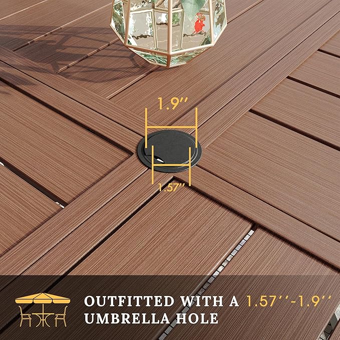 VICLLAX 5 Pieces Patio Dining Set for 4, Outdoor Furniture Set Includes 40.6" Square Outdoor Table and 4 Patio Swivel Chairs for Lawn Garden, Walnut Tabletop and Mixed Brown Fabric