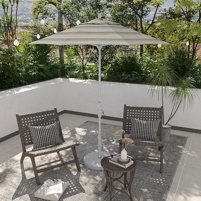 California Umbrella 7.5' Rd. Aluminum Patio Umbrella, Crank Lift, Collar Tilt, White