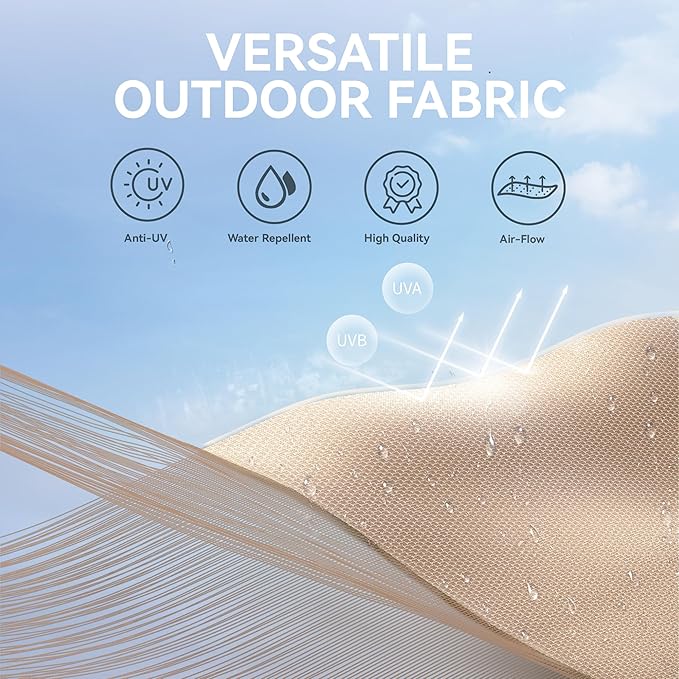 GREEN PARTY 10ft Patio Umbrella with Solar Lights, Auto-Tilt Lighted Market Table Umbrellas with Crank, 8 Sturdy Ribs & 1.5" Pole outdoor umbrellas for Patio Garden Deck Backyard Pool, Beige & Tan