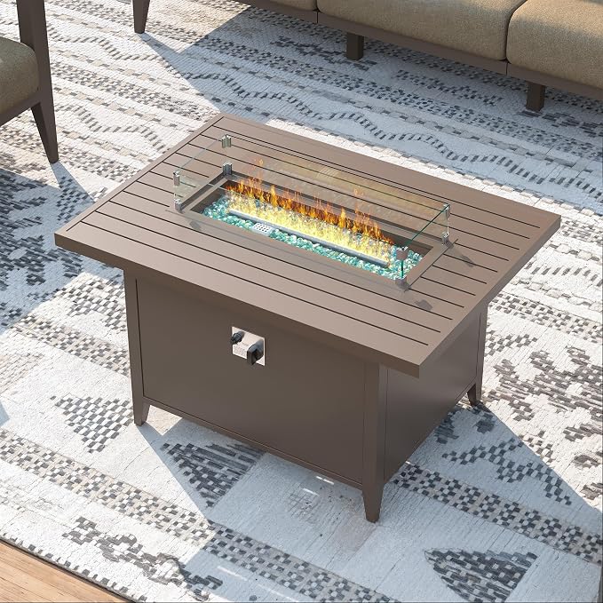 Outdoor Sectional Sofa Set with Fire Pit Table 6 Seat Patio Conversation Set Aluminum Patio Furniture for Backyard Deck Garden