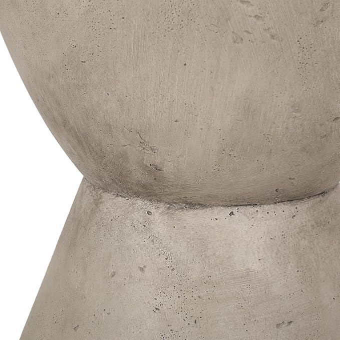 Outdoor Side Table Hourglass Concrete Side Tables Travertine End Table Faux Stone Small Coffee Tables for Patio, Garden Stool Plant Stand for Porch, Backyard, 15.25"*18", Waist Drum-Cement
