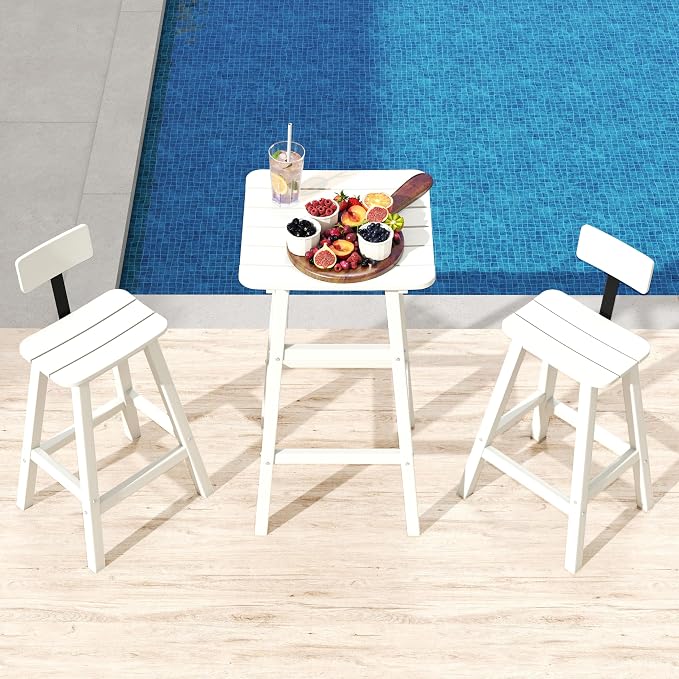 3-Piece Outdoor High Table Set, 42" Pub & Bistro Table with 2 Stools, HDPE Weather Resistant for Patio/Backyard/Garden/Poolside, White