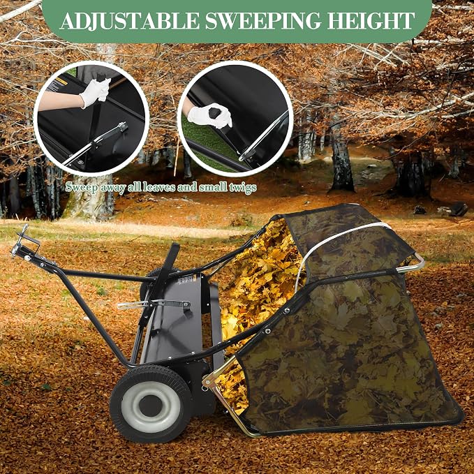 Garvee 44" Tow-Behind Lawn Sweeper – 26 cu.ft. Large-Capacity Pull-Behind Grass & Leaf Collector, Heavy-Duty Adjustable Height, Dumping Rope Design for Easy Debris Disposal, Fits Tractors & ATVs