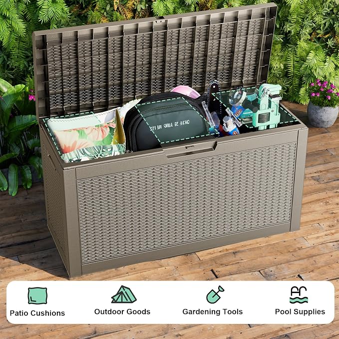 ROJIK Outdoor Storage Box, 80 Gallon Waterproof Deck Box, Weatherproof Resin Outside Storage Bin for Patio Furniture, Garden Tools, Pool Accessories, Cushion, Grey