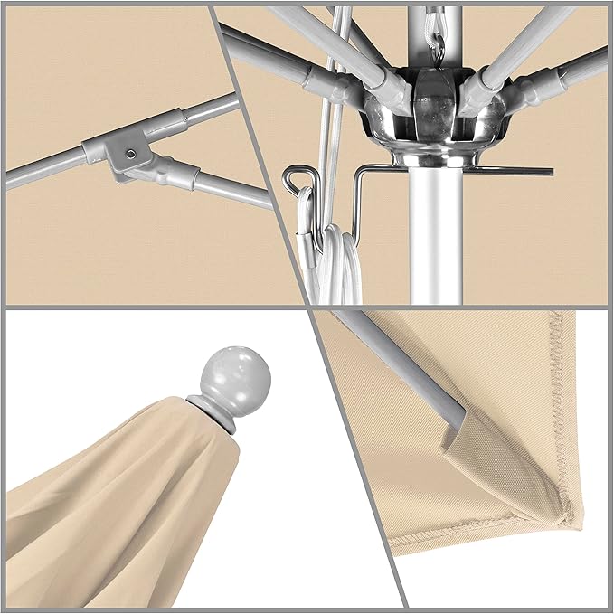 California Umbrella 11' Rd. Venture Series Contract Grade Patio Umbrella, Pulley Open, Silver Finish, Sunbrella Antique Beige