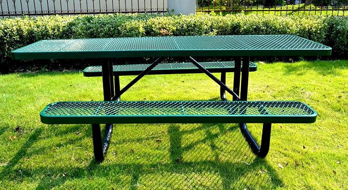 Heavy Duty ADA Outdoor Picnic Table, Expanded Metal, Wheelchair Accessible (Green, 96)