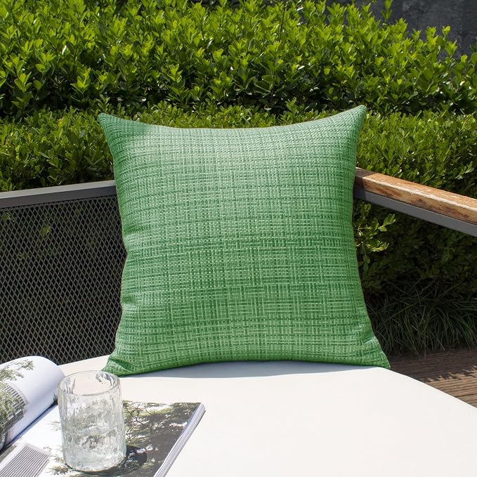 Kevin Textile Outdoor Waterproof 20"x20" Pillow Covers 2 Pack, Sage Green | Water Resistant, Faux Linen Yarn-dyed, Woven Texture Throw Pillow Covers for Tent Patio Garden Couch Sofa