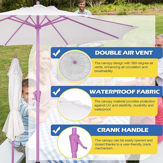 Sunnyglade 9FT Outdoor Patio Umbrella, Market Table Umbrella with 8 Sturdy Ribs and Crank System, Fade-resistant & Waterproof for Garden Backyard Poolside Deck