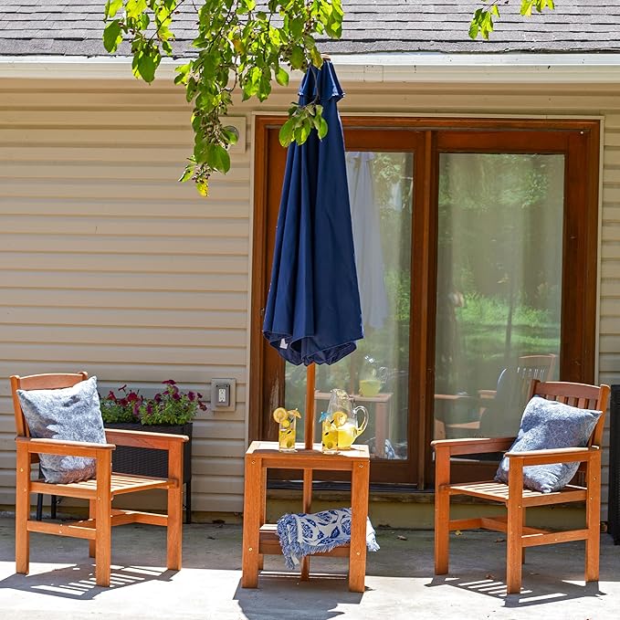 Sunnydaze Meranti Wood 3-Piece Outdoor Patio Conversation Set - 2 Chairs and 1 Table - Teak Oil Finish
