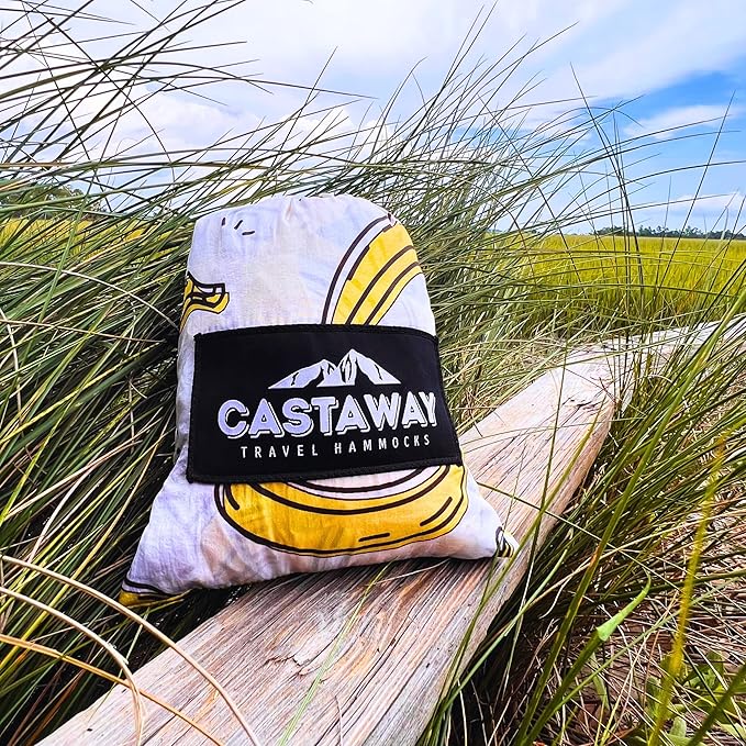 Castaway Travel Hammocks Double Banana Camping Hammock with 2 Tree Straps, Triple Stitched Durable Nylon Material, Compact Design for Backpacking, Travel, Beach, Backyard, Patio, Hiking