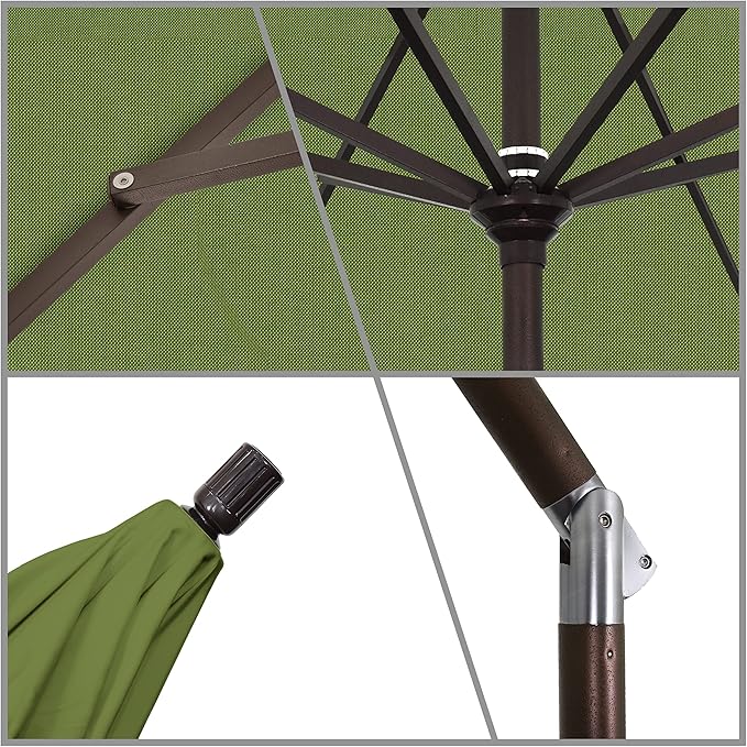 California Umbrella 9' Round Aluminum Market Umbrella, Crank Lift, Collar Tilt, Bronze Pole, Sunbrella Spectrum Cilantro