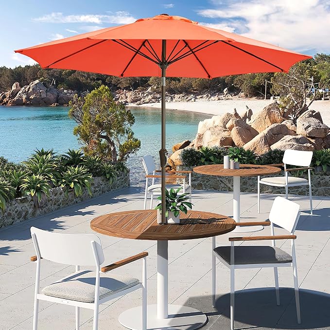 LOUNZY 9FT Large Outdoor Patio Umbrella Table Umbrella-UV Resistant,Easy Push Button Tilt and Crank,8 Sturdy Fiberglass Ribs Pool Umbrella for Patio,Backyard,Deck,Yard,Market