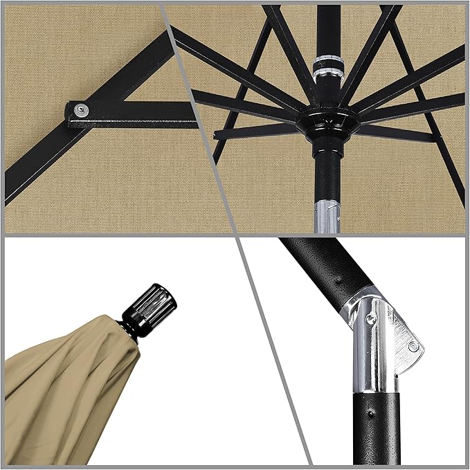California Umbrella 11Ft Premium Sunbrella Patio Umbrella, Hand-Crank, Tilt-Collar, Black Frame, Heather Beige Fabric