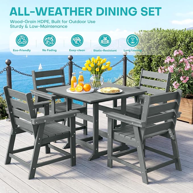 HDPE Dining Chair Set of 2, Gray