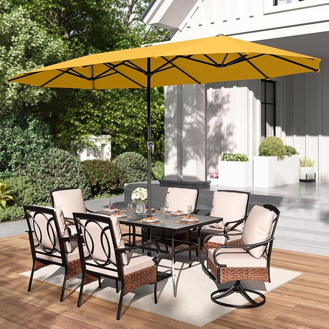 PHI VILLA 13ft Large Patio Umbrellas, Double-Sided Outdoor Market Rectangle Umbrella for Outside, Golden Yellow