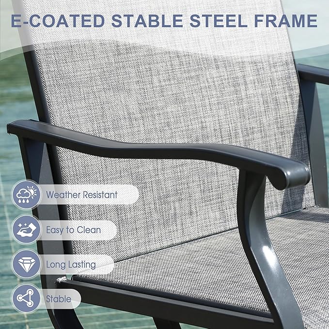 VICLLAX 7 Pieces Outdoor Dining Set, Patio Dining Furniture Set of 6 Patio Swivel Dining Chairs and 50" Patio Round Table, Grey Chairs & Dark Grey Tabletop