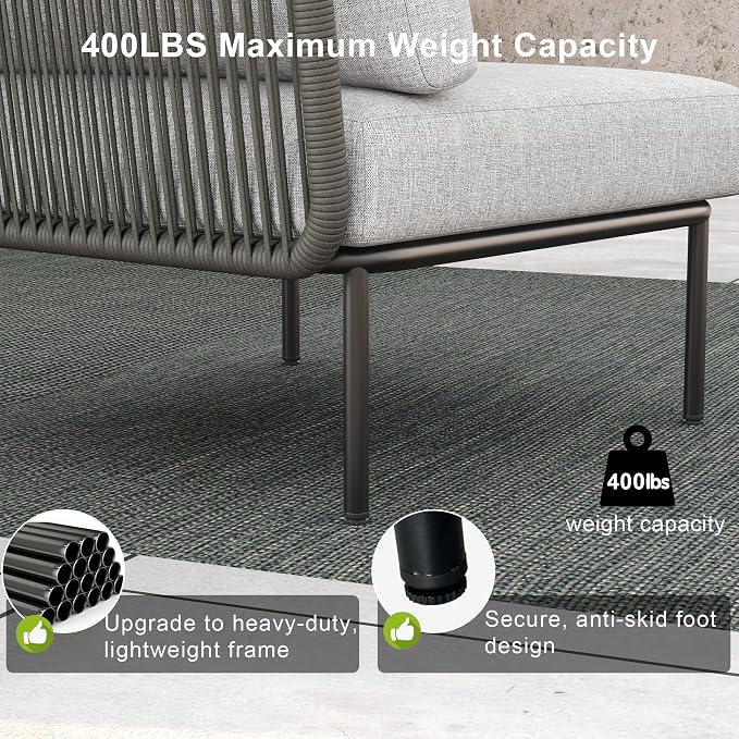 LayinSun 7 Pieces Aluminum Patio Furniture Set, Modern Modular Sectional Sofa with Coffee Table and Upgrade Thickness Cushion