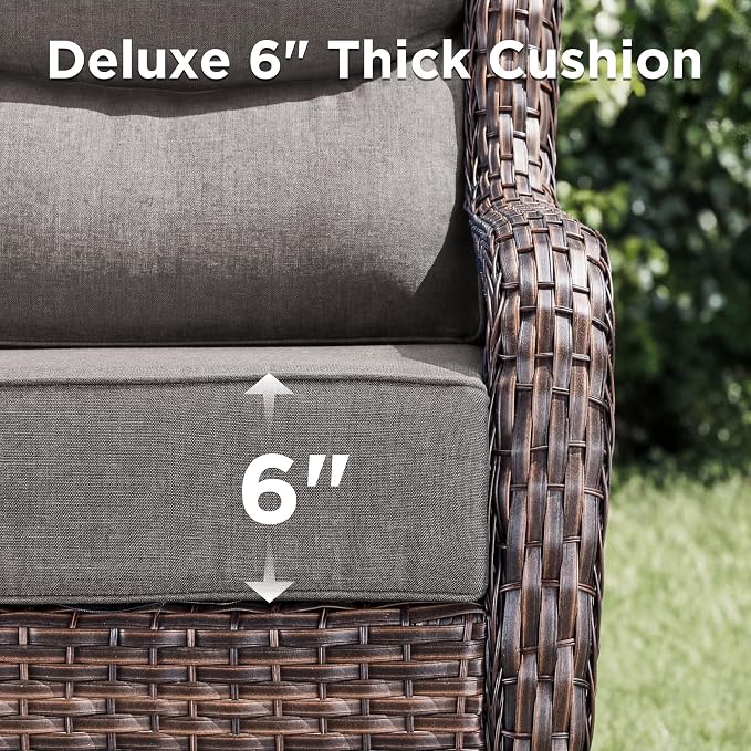 Luxury Outdoor Patio Furniture Set-High Back Outdoor Swivel Chairs Set of 2 with 6" Thick Cushions Wide Armrest All Weather Patio Conversation Sets for Deck Porch Balcony(Brown/Grey)