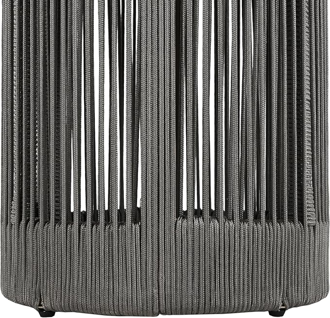 Outdoor Rattan Rope & Acacia Wood Side Table - Patio Balcony Furniture for Garden, Yard, Balcony - Weather Resistant(Rope Grey, Natural Iron)