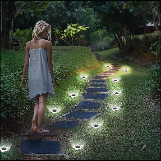 INCX Solar Ground Lights, 24 Pack Solars Light Outdoor Waterproof, Solar Garden Lights Landscape Lighting for Patio Pathway Lawn Yard Deck Driveway Walkway, Cold White