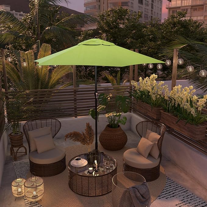 Sunline 9 ft Patio Umbrella with Crank & Push Button Tilt, Outdoor Market Umbrella with UV Protection & Wind Vent, Metal Frame for Deck, Pool & Table, Lime