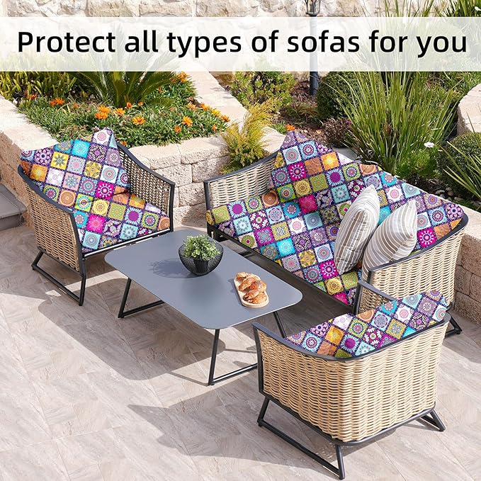 BIETYONE 8Pcs Stretch Patio Cushion Covers,Outdoor Couch Covers Replacement,Outdoor Couch & Sofa Slipcovers,for Patio Furniture Cushion Covers,Washable Reusable urniture Protector(Colored Glass,8PCS)