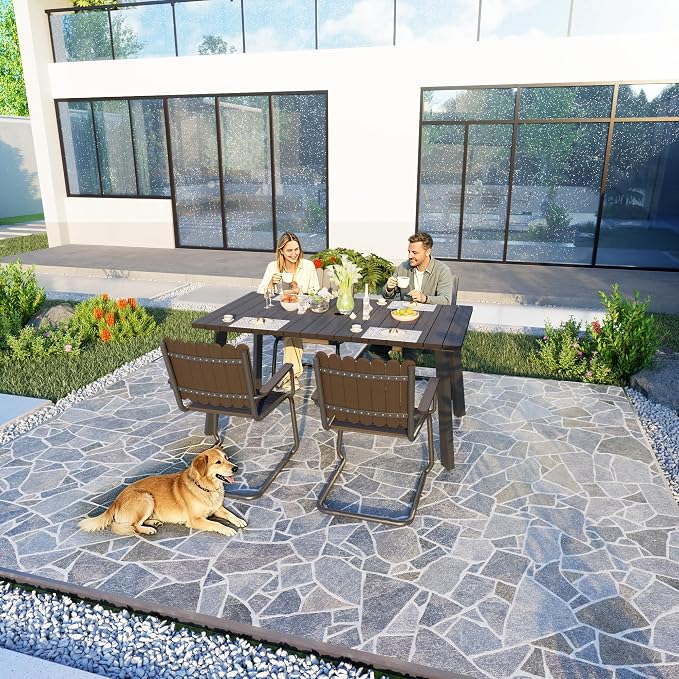 Outdoor Dining Set for 4, Patio Table and Chairs Set with Umbrella Hole, 5 Pieces All-Weather HDPE Outdoor Furniture Sets for Backyard Poolside Lawn Garden (Charcoal)