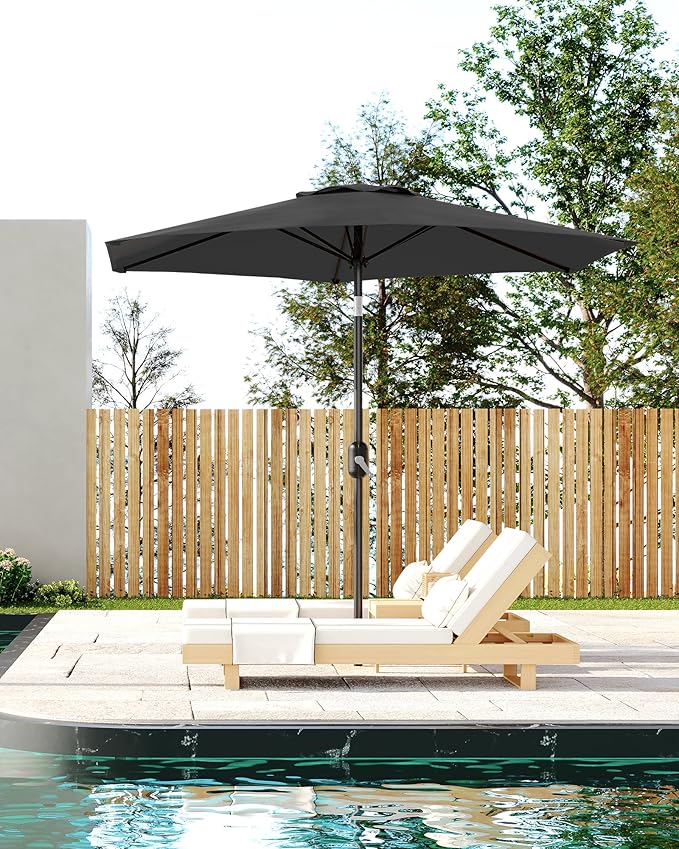 GarveeLife 7.5 ft Outdoor Patio Umbrella, Outdoor Table Umbrella, Market Umbrella with Push Button Tilt and Crank, 6 Sturdy Ribs UV Protection Waterproof for Garden, Deck, Backyard, Pool (Grey)
