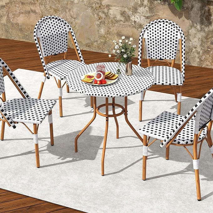 Tangkula 27.5" Outdoor Round Dining Table, Patio Small Heavy Duty Bistro Cafe Table with Metal Frame and Adjustable Foot Pads, Outdoor Side Table for Garden, Balcony and Courtyard