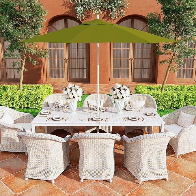 California Umbrella 11Ft Premium Patio Umbrella, Hand-Crank, Tilt-Collar, White Frame, Solution Dyed Kiwi Fabric