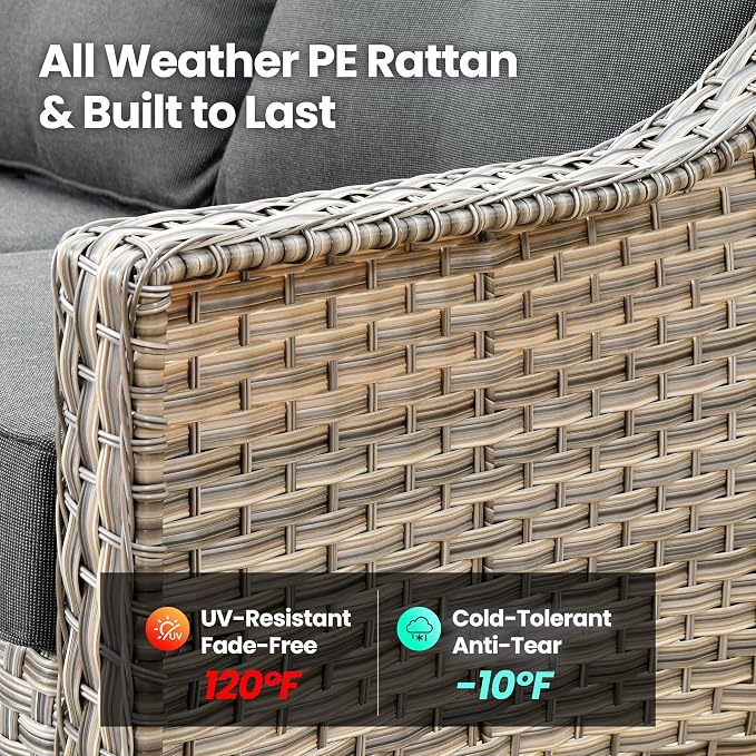 2 Piece Patio Furniture Set, Outdoor Wicker Chairs Set of 2 with Thick Cushion, Heavy Duty High Back Comfortable Chair for Small Balcony Porch Garden, Black
