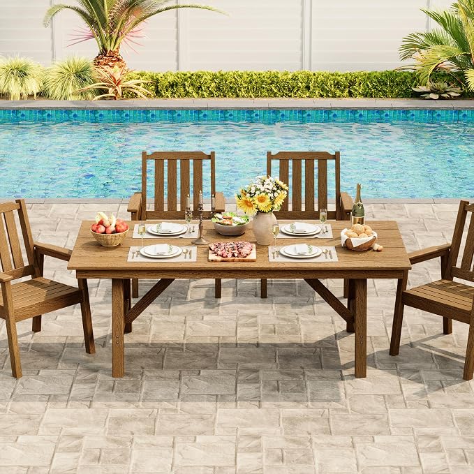 Garvee Outdoor Patio Dining Chairs Set of 4, Outdoor HDPE Garden Dining Chairs, Sturdy Frame, Waterproof, All-Weather for Backyard, Poolside, Porch, Deck, Natural