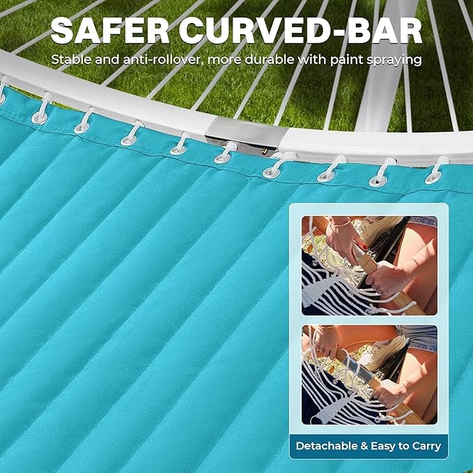 SUPERJARE Hammock with Stand, 2 Person Heavy Duty Hammock with Padded Cotton, Detachable Pillow & Strong Curved-Bar & Portable Carrying Bag, Perfect for Outdoor & Indoor, Sky Blue