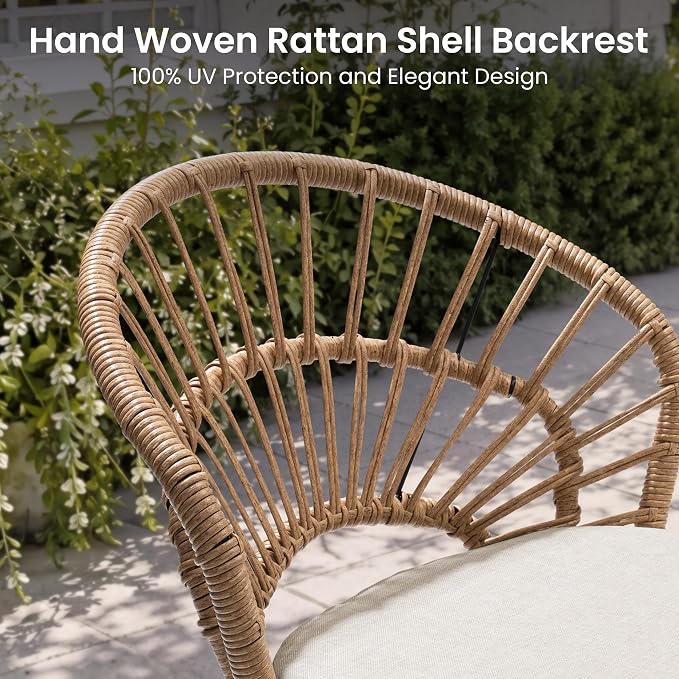 9 Piece Aluminum Square Patio Dining Set with Rattan Outdoor Chairs | 56.9" Large Outdoor Dining Table with Umbrella Hole, 8 Shell Shaped Rattan Patio Chairs with Beige Cushions for Garden Deck