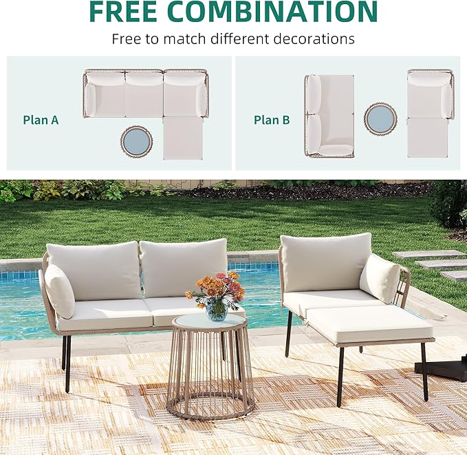 YITAHOME 3 Piece Patio Furniture Set Wicker Patio Sectional with Removable Cushions and Coffee Table All-Weather L-Shaped Sectional Conversation Sofa Set Outdoor Furniture Set for Backyard Porch