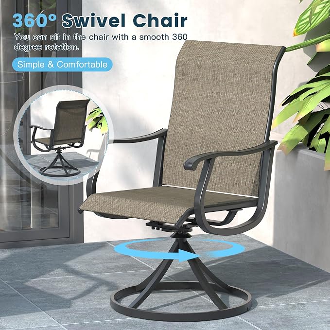 7 Pieces Patio Furniture Dining Set, 6 Textilene Swivel Dining Chairs, 59" Outdoor Rectangular Metal Table with 1.57" Umbrella Hole, Outdoor Dining Set for Porch, Lawn, Garden, Black/Brown