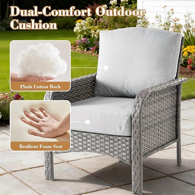 7 Pieces Patio Conversation Sets,Patio Furniture Set with Swivel Rocking Chairs,Coffee Table, Side Table, All Weather Rattan Wicker Outdoor Sectional Furniture Set for Porch Balcony Backyard Gray