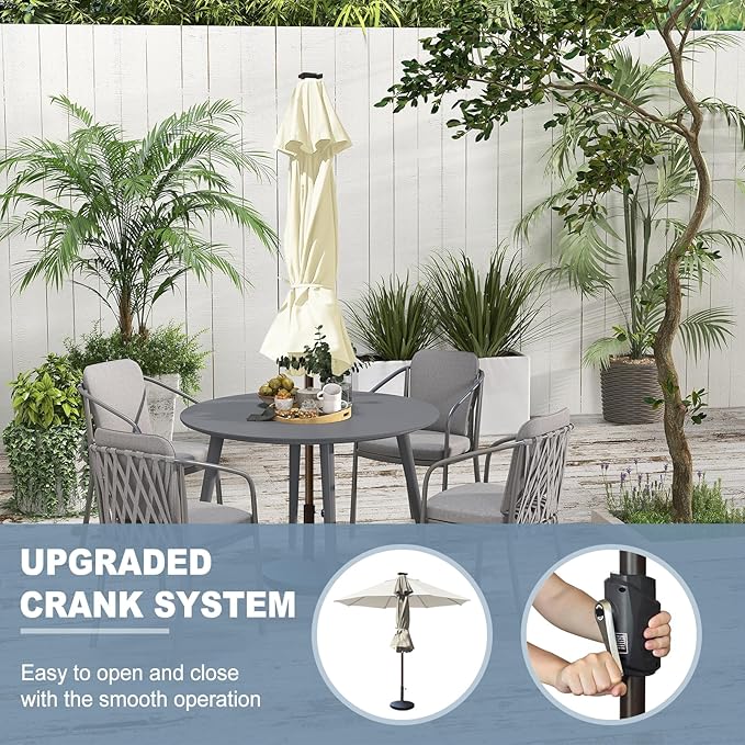 EliteShade USA 10-Year-Non-Fading 10ft Market Patio Umbrella, Commercial Grade Table Sun Umbrella with 80 Solar LED Lights, Crank Open, Windproof & UPF 50+ UV Protection for Garden, Deck, Pool, Backyard, Natural
