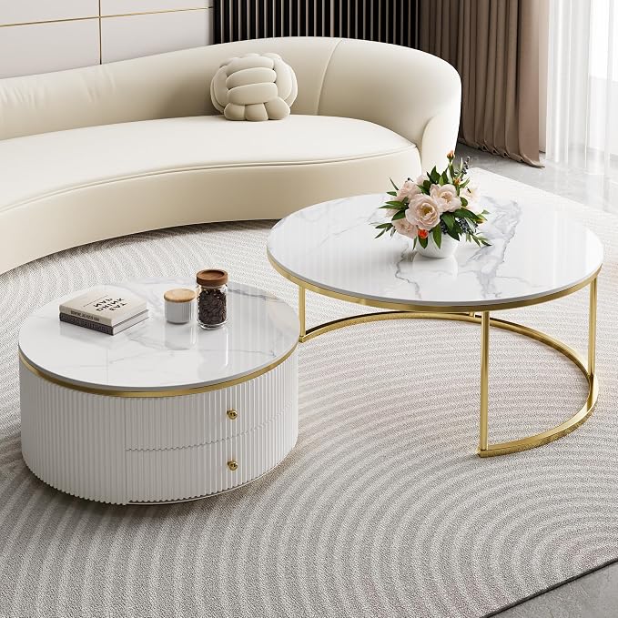 ZL ZELing 37" Round Sintered Stone Table Top - Weather-Resistant White All-Season Surface for Indoor/Outdoor Use, Versatile for Dining Tables, Coffee Tables & Side Table