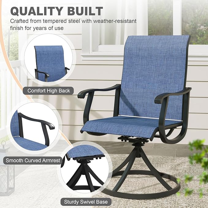 VICLLAX 5 Pieces Outdoor Patio Dining Set for 4, 40.6" Round Metal Table with Umbrella Hole and 4 Swivel Textilene Chairs for Lawn, Garden, Porch, Black/Dark Blue