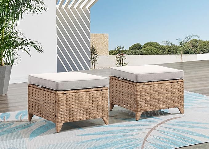 HUMMUH 5 Piece Outdoor Patio Furniture Set Wicker Conversation Bistro Set Swivel Rocking Chairs with Side Table and Ottomans for Backyard, Porch, Balcony