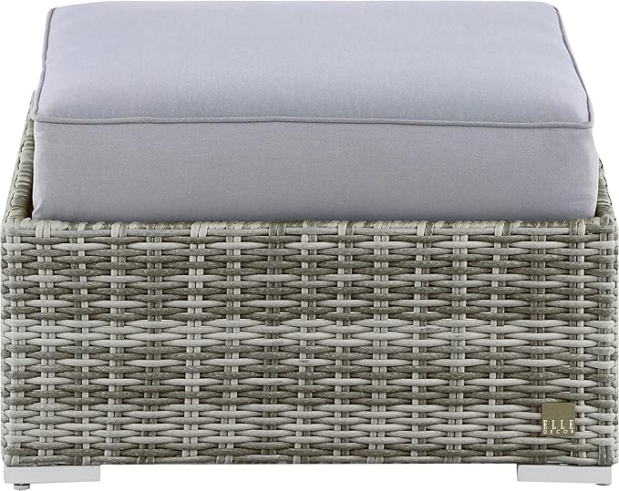 Elle Decor Vallauris Patio Outdoor Furniture Collection, Premium All Weather Wicker, Ottoman, Gray