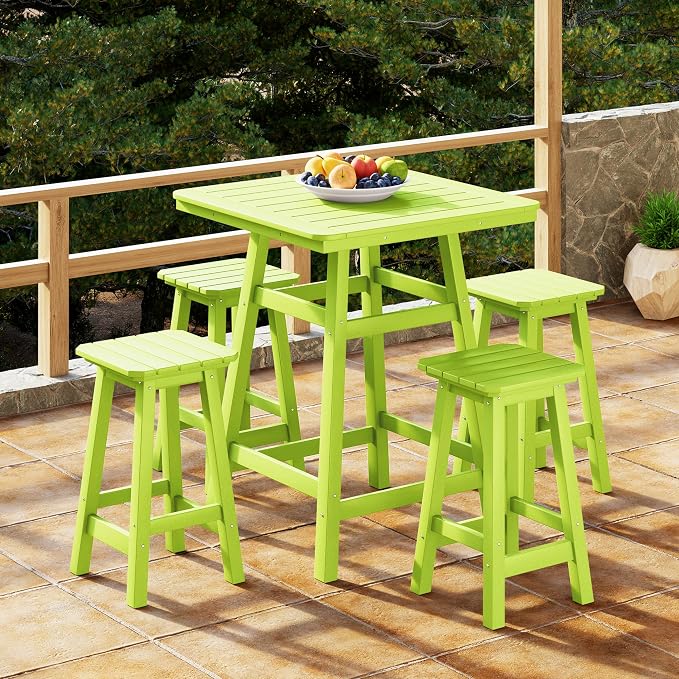 Costaelm Outdoor Bar Table, 37" Counter Height Square Patio Cocktail Bar Table with Umbrella Hole, Patio Bistro Dining Pub Table for Front Porch Deck Backyard Garden, Lime