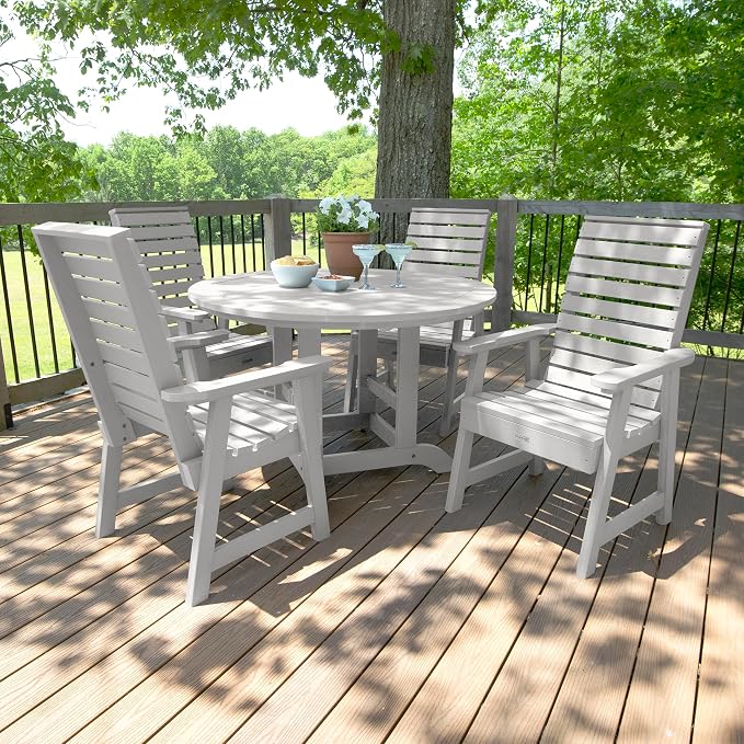 Highwood AD-DNW48-WHE Weatherly 5-Piece Round Dining Set, Dining Height, White