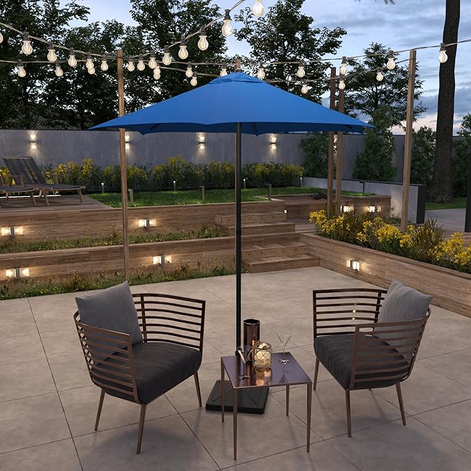Sunline 7.5 ft Patio Umbrella with Crank & Push Button Tilt, Outdoor Market Umbrella with UV Protection & Wind Vent, Metal Frame for Deck, Pool & Table, Pacific Blue