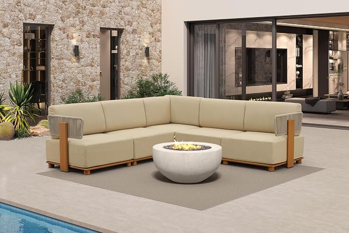 PURPLE LEAF Patio Furniture Set Modular L-Shaped Outdoor Sectional Sofa with 11" Thick Olefin Cushion 5-Piece Outdoor Conversation Set for Patio Backyard Garden Poolside, Beige